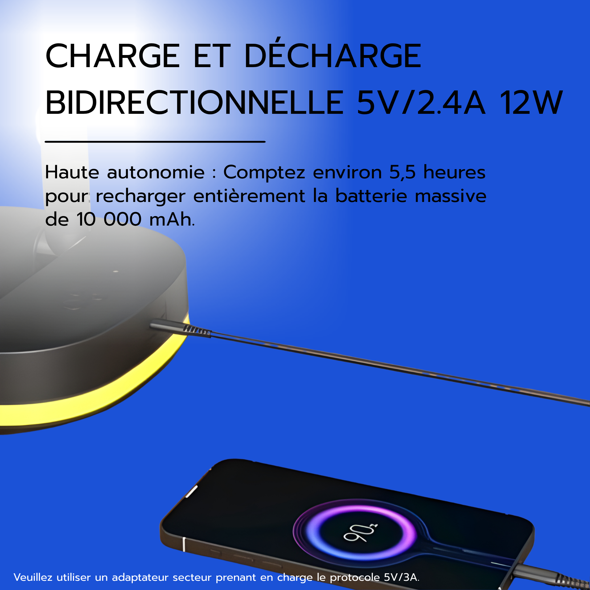 Ventilateur portable rechargeable à LED